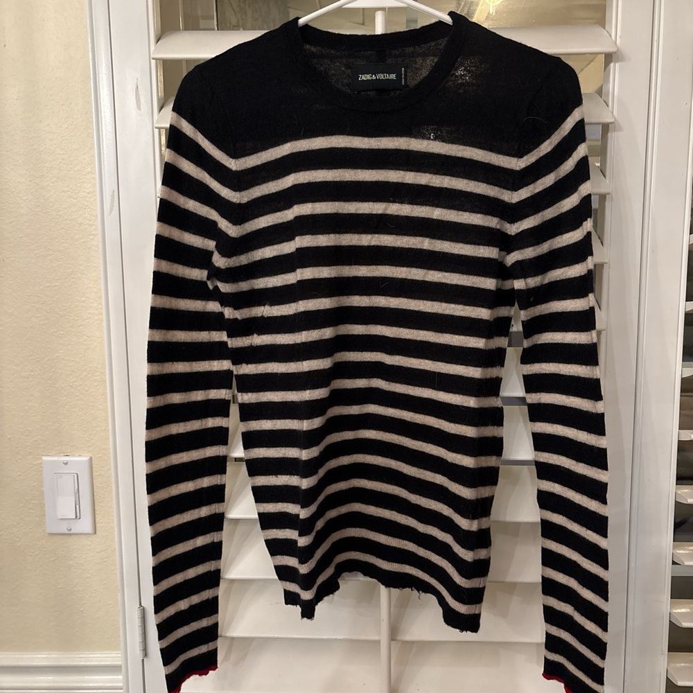 Zadig Black and Cream Striped Sweater